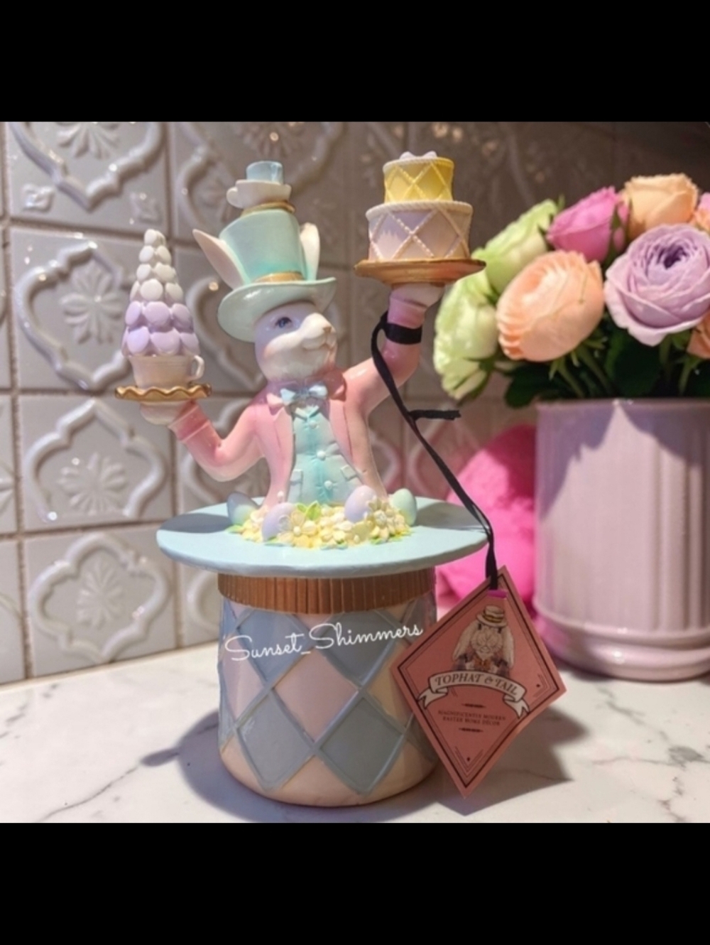Mackenzie Style Victorian Gentleman Easter Bunny Mad Hatter Teacup Macron Decor